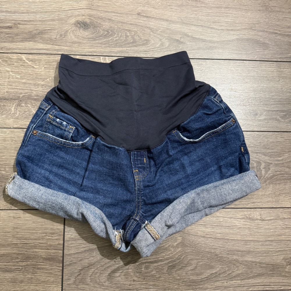 Old Navy Maternity OG Straight Full Panel Denim Jean Shorts Dark Wash Cuffed 6